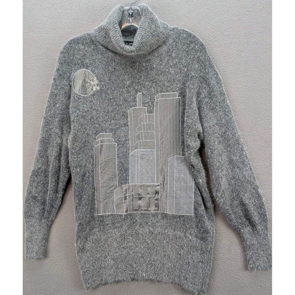 I.B. Diffusion Sweater Womens S Silk Blend Cityscape Rabbit Hair Turtleneck Gray